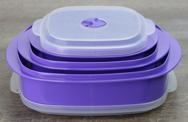Reston Lloyd Nesting Microwave Containers, Set of 3, Adjustable Steam Vents, Airtight, Meal Prep, Durable BPA-Free Plastic- Freezer & Dishwasher Safe, Cookware & Food Storage, Anyday Cookware, Purple - Image 2